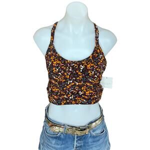 Longline Low Impact Sports Bra XS Burgundy Brown Floral Yoga Studio Laundry NEW